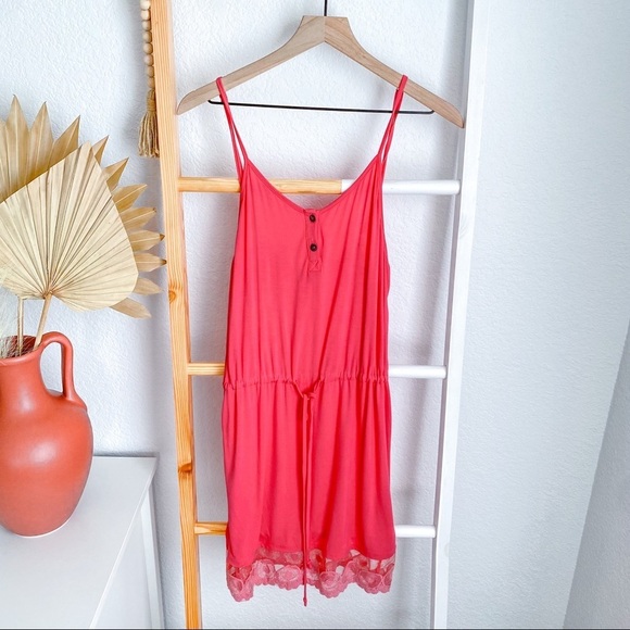 Beach Bunny Swimwear Mini Lace Dress Coral Pink For you Dress Tie Waist Coverup - Picture 15 of 16